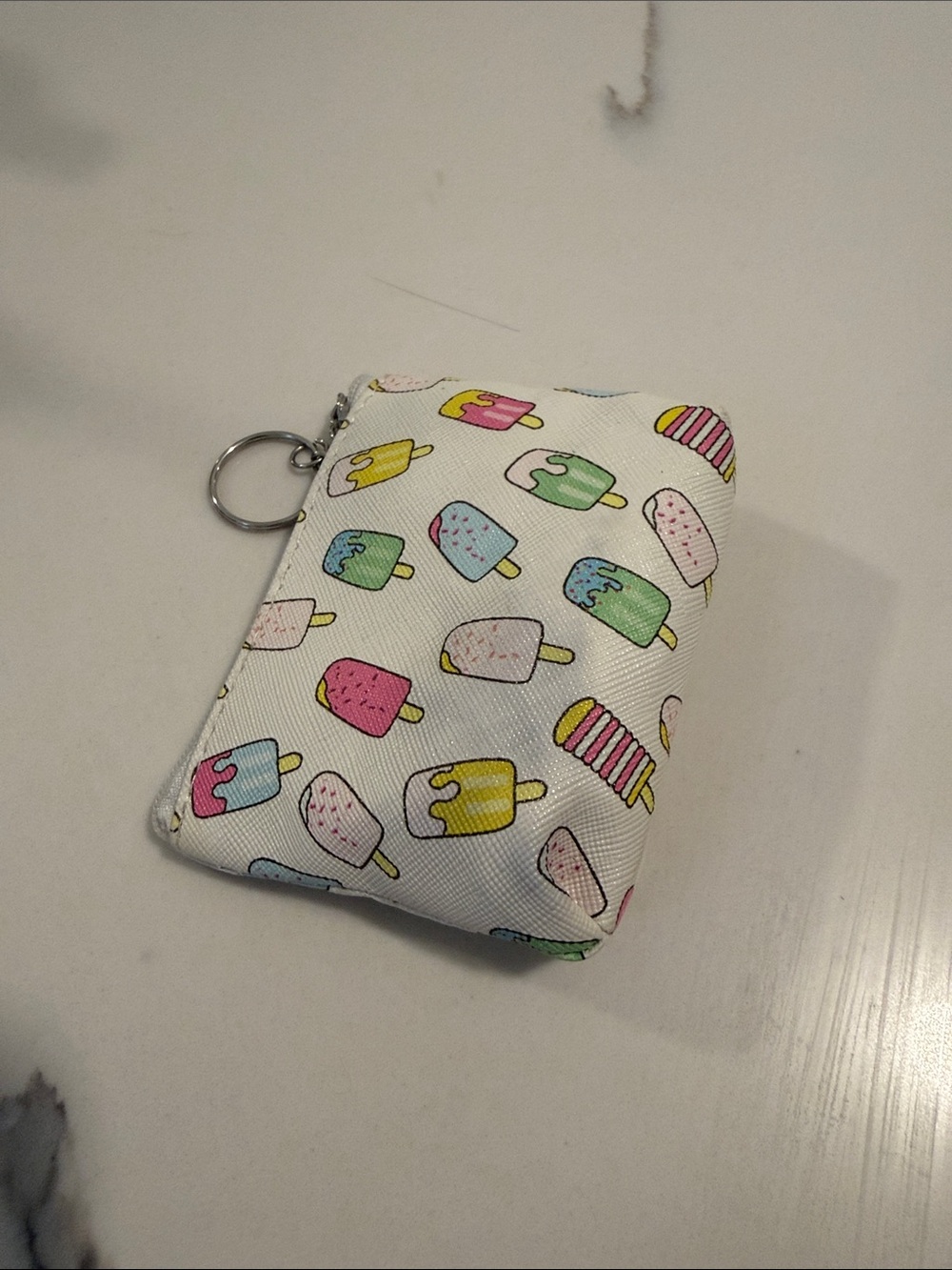 Ice Pop Pattern Coin Pouch Keychain - White With Pastel Popsicles